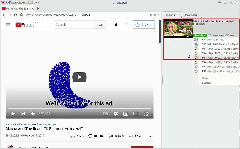 VCap Downloader (VCapDL) captures any videos. Select video quality